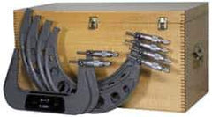 Value Collection - 6 to 12" Range, 6 Piece Mechanical Outside Micrometer Set - 0.0001" Graduation, 0.000280, 0.000320, 0.000360 Accuracy, Ratchet Stop Thimble, Carbide Tipped, Tubular Steel (Frame) Face - Exact Tool & Supply