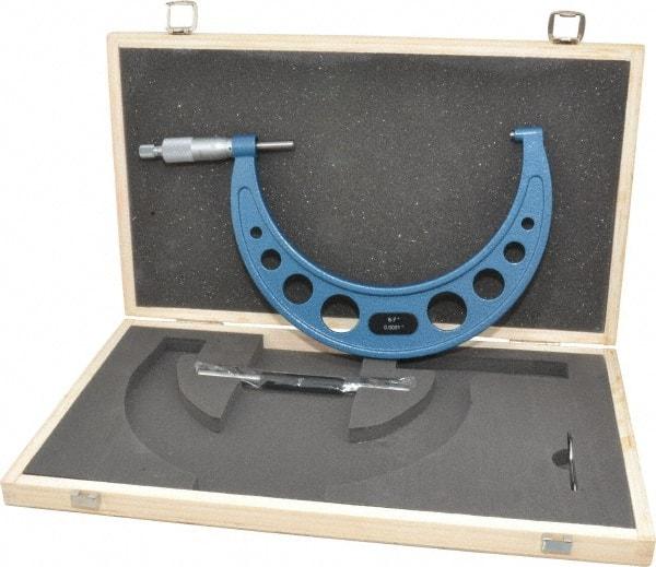 Fowler - 6 to 7" Range, 0.0001" Graduation, Mechanical Outside Micrometer - Ratchet Stop Thimble, Accurate to 0.0003" - Exact Tool & Supply