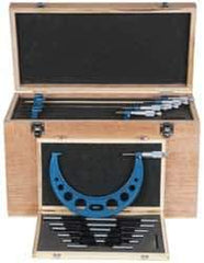 Fowler - 6 to 12" Range, 6 Piece Mechanical Outside Micrometer Set - 0.0001" Graduation, Ratchet Stop Thimble, Carbide Tipped Face - Exact Tool & Supply