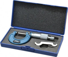 Fowler - Mechanical, 0 to 1 Inch Measurement, Baked Enamel Frame, Satin Chrome Graduations, Ball Anvil Micrometer - Accuracy up to 0.0001 Inch, 0.0001 Inch Graduation, Ratchet Stop Thimble - Exact Tool & Supply
