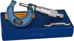 Fowler - Mechanical, 0 to 1 Inch Measurement, Baked Enamel Frame, Satin Chrome Graduations, Ball Anvil Micrometer - Accuracy up to 0.0001 Inch, 0.0001 Inch Graduation, Ratchet Stop Thimble - Exact Tool & Supply