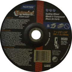 Norton - 7" Wheel Diam, 1/16" Wheel Thickness, 7/8" Arbor Hole, Type 27 Depressed Center Wheel - Aluminum Oxide, 8,600 Max RPM, Compatible with Angle Grinder - Exact Tool & Supply