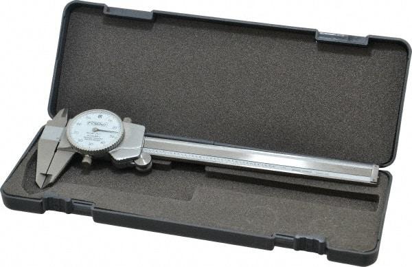 Fowler - 0" to 6" Range, 0.001" Graduation, 0.1" per Revolution, Dial Caliper - White Face, 1.6" Jaw Length - Exact Tool & Supply