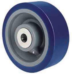 Hamilton - 8" Diam x 2" Wide, Polyurethane Mold on to Cast Iron Center Swivel Spring Loaded Caster - 1,220 Lb Capacity, Top Plate Mount, 4-1/2" x 6-1/2" Plate, Roller Bearing - Exact Tool & Supply