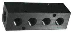 Made in USA - 3/8" Inlet, 1/4" Outlet Manifold - 3-1/4" Long x 1-1/4" Wide x 1-1/4" High, 0.2" Mount Hole, 2 Inlet Ports, 2 Outlet Ports - Exact Tool & Supply