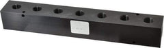 Made in USA - 1/2" Inlet, 3/8" Outlet Manifold - 10-3/4" Long x 1-1/2" Wide x 1-1/2" High, 0.2" Mount Hole, 2 Inlet Ports, 7 Outlet Ports - Exact Tool & Supply