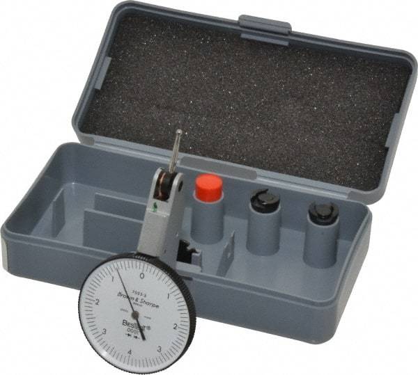TESA Brown & Sharpe - 0.008 Inch Range, 0.0001 Inch Dial Graduation, Horizontal Dial Test Indicator - 1-1/2 Inch White Dial, 0-4-0 Dial Reading, Accurate to 0.0001 Inch - Exact Tool & Supply