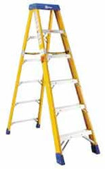 Made in USA - 6 Steps, 7 Ft. High, Type IAA Rating, Fiberglass Step Ladder - Exact Tool & Supply