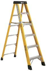 Made in USA - 5 Steps, 8 Ft. High, Type IAA Rating, Fiberglass Step Ladder - Exact Tool & Supply