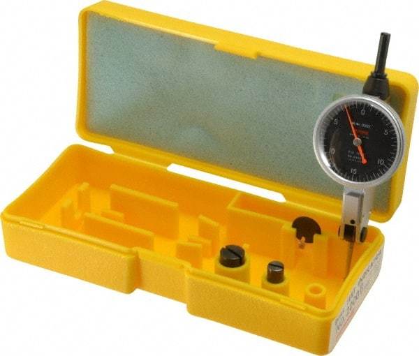 Peacock - 0.03 Inch Range, 0.0005 Inch Dial Graduation, Horizontal Dial Test Indicator - 1-3/8 Inch Black Dial, 0-15-0 Dial Reading, Accurate to 0.0005 Inch - Exact Tool & Supply