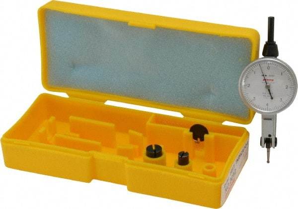 Peacock - 0.008 Inch Range, 0.0001 Inch Dial Graduation, Horizontal Dial Test Indicator - 1-3/8 Inch White Dial, 0-4-0 Dial Reading, Accurate to 0.0003 Inch - Exact Tool & Supply