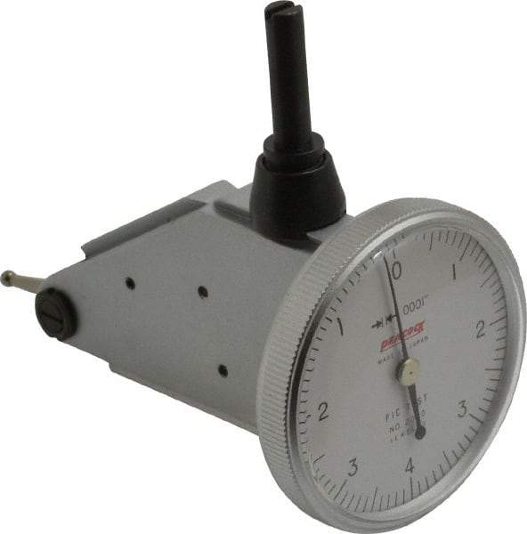 Peacock - 0.008 Inch Range, 0.0001 Inch Dial Graduation, Vertical Dial Test Indicator - 1-3/8 Inch White Dial, 0-4-0 Dial Reading, Accurate to 0.0003 Inch - Exact Tool & Supply