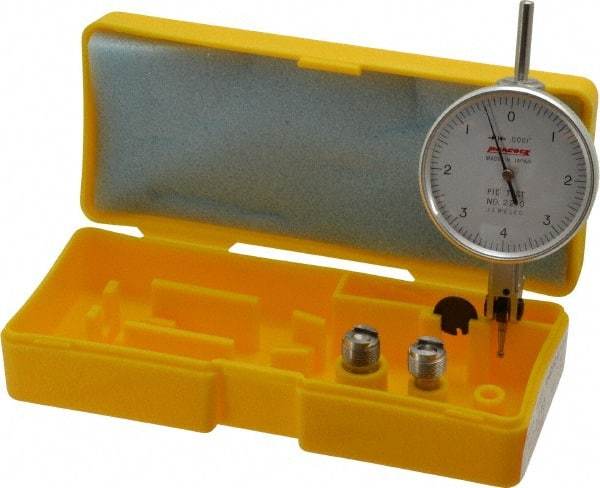 Peacock - 0.008 Inch Range, 0.0001 Inch Dial Graduation, Horizontal Dial Test Indicator - 1-53/64 Inch White Dial, 0-4-0 Dial Reading, Accurate to 0.0003 Inch - Exact Tool & Supply