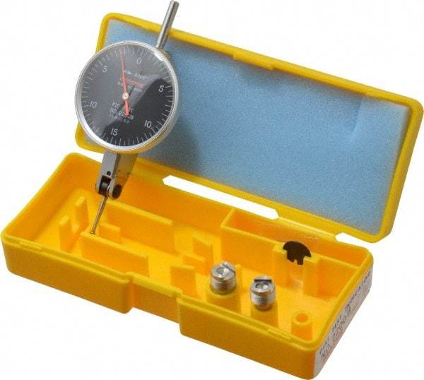 Peacock - 0.03 Inch Range, 0.0005 Inch Dial Graduation, Horizontal Dial Test Indicator - 1-3/8 Inch Black Dial, 0-15-0 Dial Reading, Accurate to 0.0005 Inch - Exact Tool & Supply