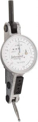 INTERAPID - 0.06 Inch Range, 0.001 Inch Dial Graduation, Horizontal Dial Test Indicator - 1.2 Inch White Dial, 0-15-0 Dial Reading - Exact Tool & Supply