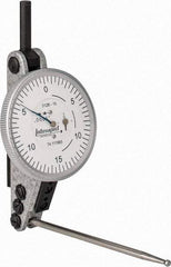 INTERAPID - 0.06 Inch Range, 0.0005 Inch Dial Graduation, Horizontal Dial Test Indicator - 1-1/2 Inch White Dial, 0-15-0 Dial Reading - Exact Tool & Supply