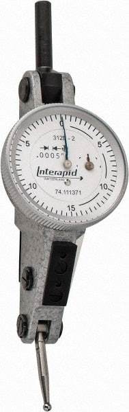 INTERAPID - 0.06 Inch Range, 0.0005 Inch Dial Graduation, Horizontal Dial Test Indicator - 1.2 Inch White Dial, 0-15-0 Dial Reading - Exact Tool & Supply