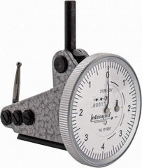 INTERAPID - 0.016 Inch Range, 0.0001 Inch Dial Graduation, Vertical Dial Test Indicator - 1-1/2 Inch White Dial, 0-4-0 Dial Reading - Exact Tool & Supply