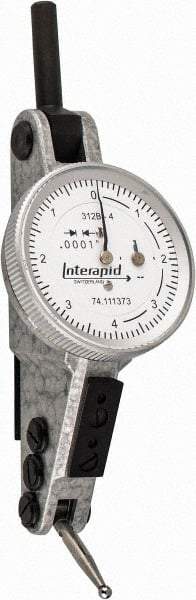 INTERAPID - 0.016 Inch Range, 0.0001 Inch Dial Graduation, Horizontal Dial Test Indicator - 1.2 Inch White Dial, 0-4-0 Dial Reading - Exact Tool & Supply