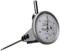 INTERAPID - 0.06 Inch Range, 0.0005 Inch Dial Graduation, Vertical Dial Test Indicator - 1-1/2 Inch White Dial, 0-15-0 Dial Reading - Exact Tool & Supply