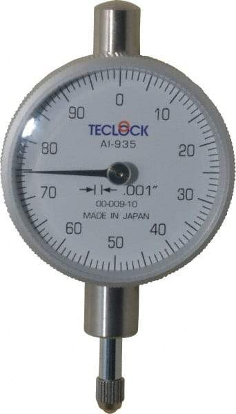 Teclock - 1/4" Range, 0-100 Dial Reading, 0.001" Graduation Dial Drop Indicator - 1-17/32" Dial, 0.1" Range per Revolution, 0.0007" Accuracy - Exact Tool & Supply
