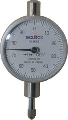 Teclock - 1/4" Range, 0-100 Dial Reading, 0.001" Graduation Dial Drop Indicator - 1-17/32" Dial, 0.1" Range per Revolution, 0.0007" Accuracy - Exact Tool & Supply