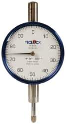 Teclock - 1/4" Range, 0-100 Dial Reading, 0.001" Graduation Dial Drop Indicator - 2-11/64" Dial, 0.1" Range per Revolution, 0.0007" Accuracy - Exact Tool & Supply