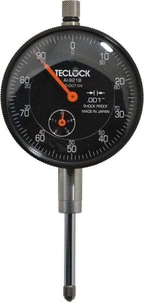 Teclock - 1" Range, 0-100 Dial Reading, 0.001" Graduation Dial Drop Indicator - 2-11/64" Dial, 0.1" Range per Revolution, 0.0014" Accuracy, Revolution Counter - Exact Tool & Supply