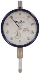 Teclock - 1/2" Range, 0-100 Dial Reading, 0.001" Graduation Dial Drop Indicator - 2-11/64" Dial, 0.1" Range per Revolution, 0.0009" Accuracy, Revolution Counter - Exact Tool & Supply