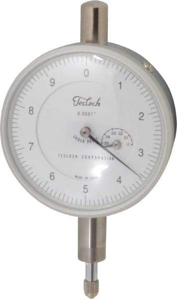 Teclock - 0.05" Range, 0-10 Dial Reading, 0.0001" Graduation Dial Drop Indicator - 2-13/64" Dial, 0.01" Range per Revolution, 0.0002" Accuracy, Revolution Counter - Exact Tool & Supply