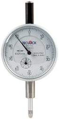 Teclock - 10mm Range, 0-100 Dial Reading, 0.01" Graduation Dial Drop Indicator - 2-11/64" Dial, 1" Range per Revolution, 0.015" Accuracy, Revolution Counter - Exact Tool & Supply