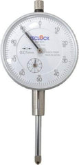 Teclock - 25mm Range, 0-100 Dial Reading, 0.01" Graduation Dial Drop Indicator - 2-11/64" Dial, 1" Range per Revolution, 0.03" Accuracy, Revolution Counter - Exact Tool & Supply