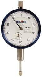 Teclock - 1/2" Range, 0-50-0 Dial Reading, 0.001" Graduation Dial Drop Indicator - 2-11/64" Dial, 0.1" Range per Revolution, 0.0009" Accuracy, Revolution Counter - Exact Tool & Supply