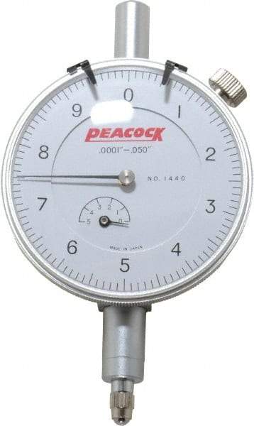 Peacock - 0.05" Range, 0-10 Dial Reading, 0.0001" Graduation Dial Drop Indicator - 2-3/64" Dial, 0.0003" Accuracy, Revolution Counter - Exact Tool & Supply
