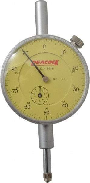 Peacock - 10mm Range, 0-100 Dial Reading, 0.01mm Graduation Dial Drop Indicator - 2-3/64" Dial, Revolution Counter - Exact Tool & Supply