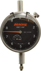 Peacock - 0.05" Range, 0-10 Dial Reading, 0.0001" Graduation Dial Drop Indicator - 2-3/64" Dial, 0.0003" Accuracy, Revolution Counter - Exact Tool & Supply