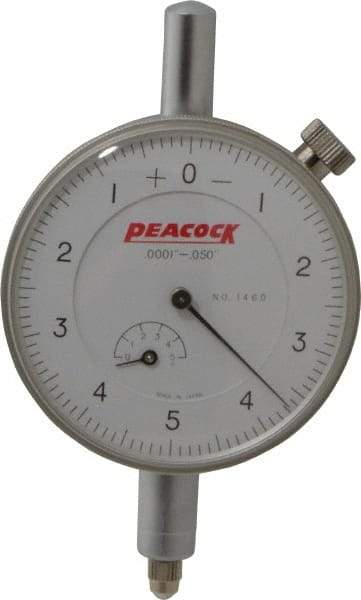 Peacock - 0.05" Range, 0-5-0 Dial Reading, 0.0001" Graduation Dial Drop Indicator - 2-3/64" Dial, 0.0003" Accuracy, Revolution Counter - Exact Tool & Supply