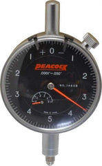 Peacock - 0.05" Range, 0-5-0 Dial Reading, 0.0001" Graduation Dial Drop Indicator - 2-3/64" Dial, 0.0003" Accuracy, Revolution Counter - Exact Tool & Supply