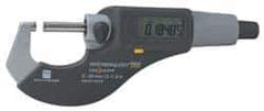 TESA Brown & Sharpe - 3 to 4 Inch Range, 0.0001 Inch Resolution, Standard Throat, IP54 Electronic Outside Micrometer - 0.0002 Inch Accuracy, Carbide Face, Data Output, Includes Plastic Case - Exact Tool & Supply