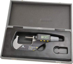 TESA Brown & Sharpe - 1 to 2 Inch Range, 0.0001 Inch Resolution, Standard Throat, IP54 Electronic Outside Micrometer - 0.0002 Inch Accuracy, Carbide Face, Includes Plastic Case - Exact Tool & Supply