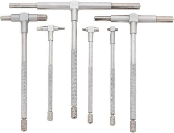 Value Collection - 6 Piece, 5/16 to 6 Inch, Hardened Tool Steel, Satin Chrome Finish, Telescoping Gage Set - 4 and 5 Inch Long Handles - Exact Tool & Supply