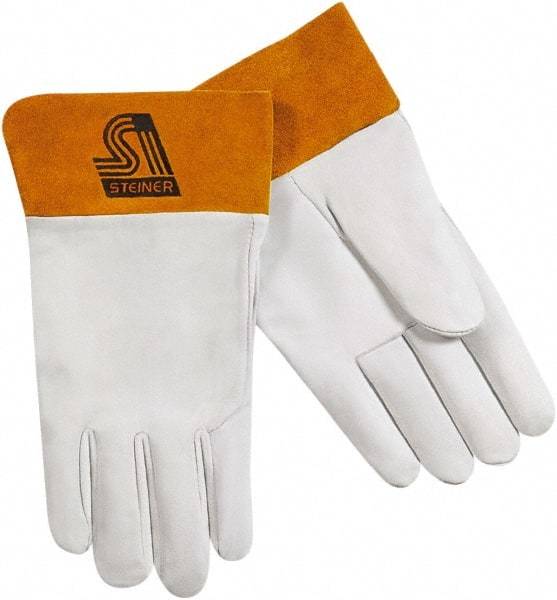 Steiner - Size M Unlined Kidskin Welding Glove - 10-1/2" OAL, Safety Cuff, For TIG - Exact Tool & Supply