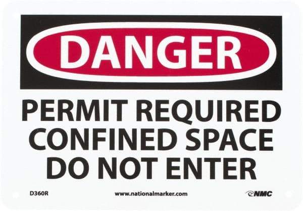 NMC - "Danger - Permit Required - Confined Space - Do Not Enter", 7" Long x 10" Wide, Rigid Plastic Safety Sign - Rectangle, 0.05" Thick, Use for Accident Prevention - Exact Tool & Supply