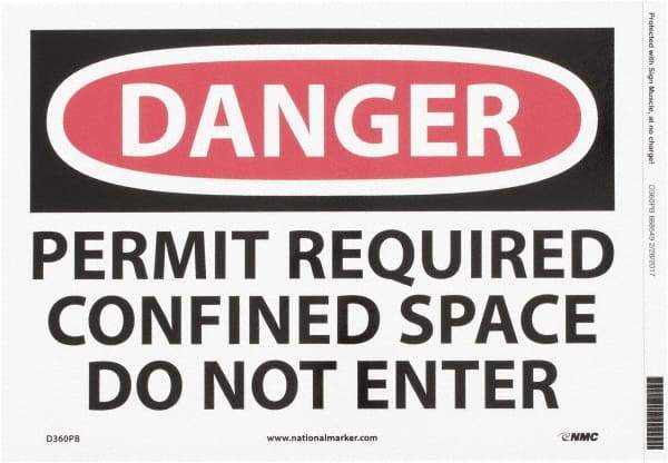 NMC - "Danger - Permit Required - Confined Space - Do Not Enter", 10" Long x 14" Wide, Pressure-Sensitive Vinyl Safety Sign - Rectangle, 0.004" Thick, Use for Accident Prevention - Exact Tool & Supply