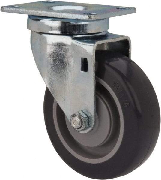 Shepherd - 4" Diam x 1-1/4" Wide x 5-1/4" OAH Top Plate Mount Swivel Caster - Polyurethane, 200 Lb Capacity, Ball Bearing, 2-5/8 x 3-3/4" Plate - Exact Tool & Supply