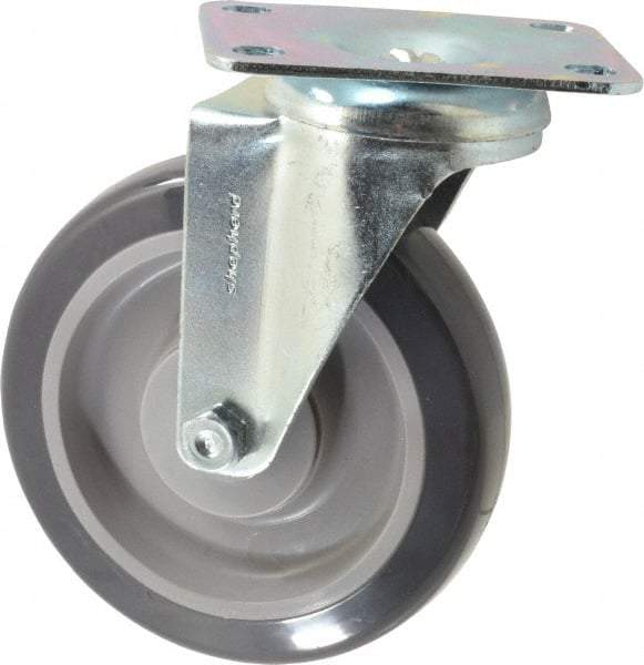 Shepherd - 5" Diam x 1-1/4" Wide x 6-1/4" OAH Top Plate Mount Swivel Caster - Polyurethane, 225 Lb Capacity, Ball Bearing, 2-5/8 x 3-3/4" Plate - Exact Tool & Supply