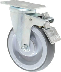 Shepherd - 5" Diam x 1-1/4" Wide x 6-1/4" OAH Top Plate Mount Swivel Caster with Brake - TPR, 200 Lb Capacity, Ball Bearing, 2-5/8 x 3-3/4" Plate - Exact Tool & Supply