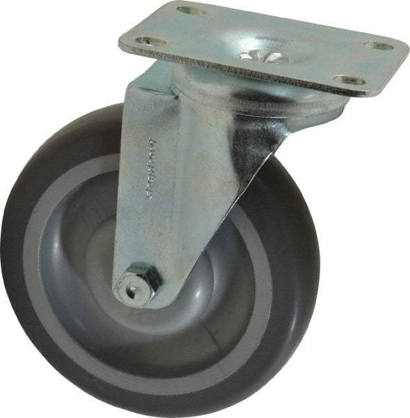 Shepherd - 5" Diam x 1-1/4" Wide x 6-1/4" OAH Top Plate Mount Swivel Caster - TPR, 200 Lb Capacity, Ball Bearing, 2-5/8 x 3-3/4" Plate - Exact Tool & Supply
