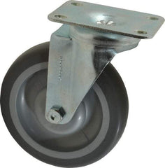 Shepherd - 5" Diam x 1-1/4" Wide x 6-1/4" OAH Top Plate Mount Swivel Caster - TPR, 200 Lb Capacity, Ball Bearing, 2-5/8 x 3-3/4" Plate - Exact Tool & Supply