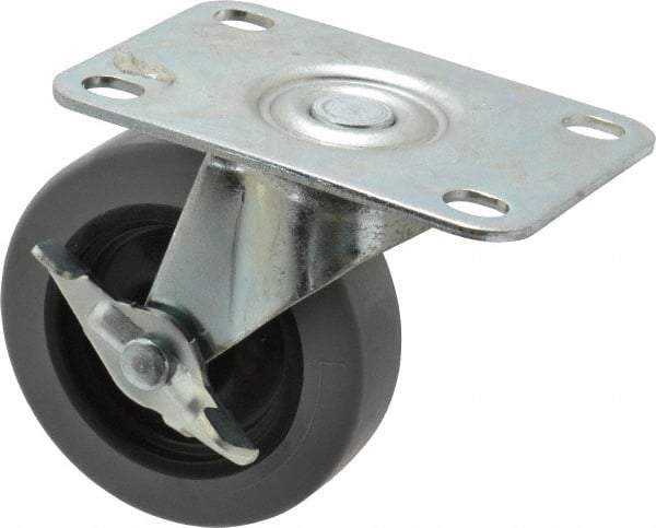 Shepherd - 3" Diam x 13/16" Wide x 3-1/2" OAH Top Plate Mount Swivel Caster with Brake - Polyurethane, 120 Lb Capacity, Plain Bearing, 2-5/8 x 3-3/4" Plate - Exact Tool & Supply